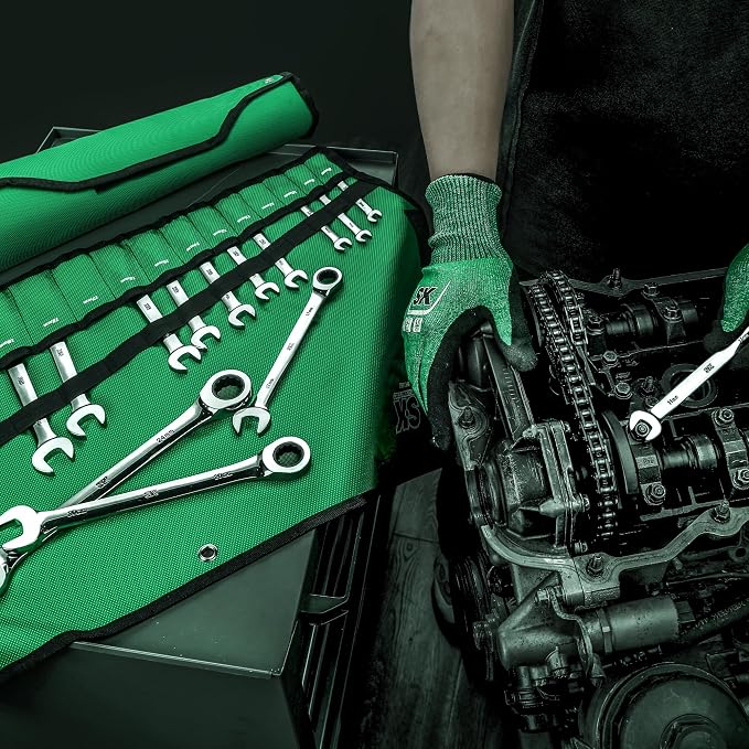 SK Ratchet Wrenches Set, SAE 1/4" to 1", Metric 8 to 24mm, 30-Piece | Ratcheting Wrench Set, Combination Wrench Set, 72-Tooth, Premium CR-V Steel, Chrome Plating Surface, Roll-Up Pouch