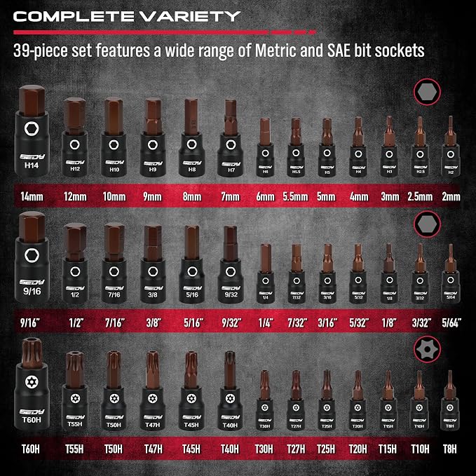 73-Piece Hex Torx Bit Impact Socket-Set, Master Impact Socket Set, SAE Metric Deep Shallow Sockets Torx Bit Sockets Includes Ratchet Handle, Adapters, Impact Universal Joint, Extension Bars