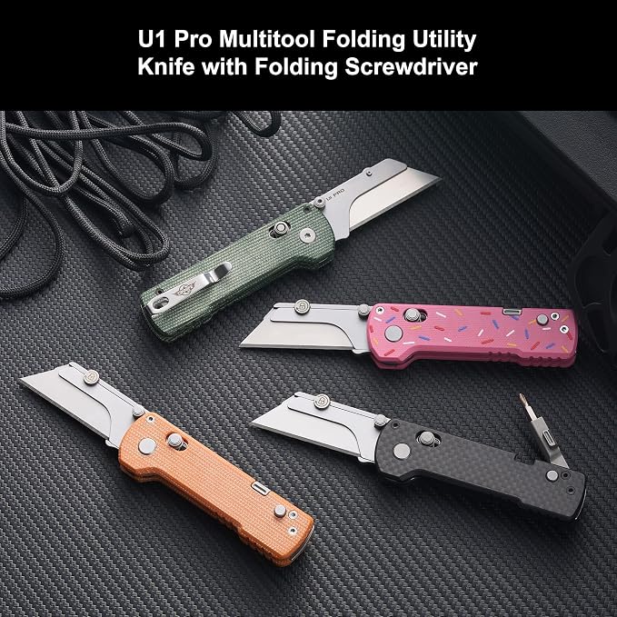 OKNIFE U1 Pro Multitool Folding Utility Knife with Folding Screwdriver, Quick Change Blade, Rail Lock & Pocket Clip for Men Women (Orange Micarta)