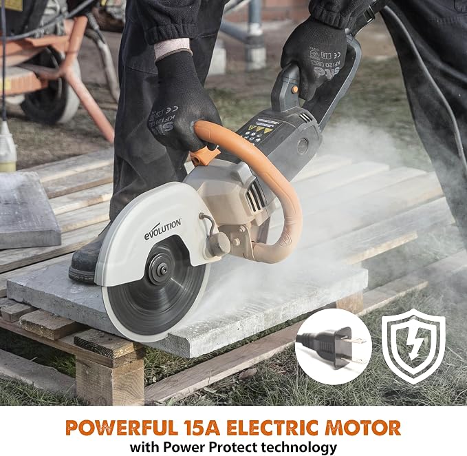 Evolution R230DCT | 9 in. Electric Concrete Saw | Diamond Masonry Blade Included | 15A Motor | 3-1/2" Cut Depth | No Gas, No Fumes | Circular Saw / Disc Cutter / Cut-Off Saw | Brick & Concrete