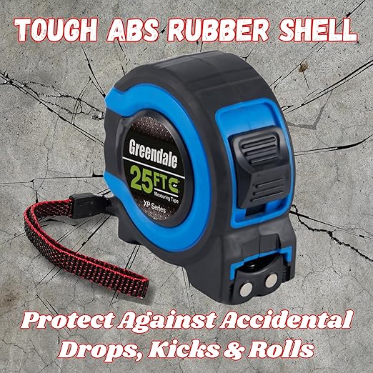Greendale – 6 Pack Tape Measures 25 ft – Easy-Read Fractions, Magnetic Tip, Quick-Lock & Auto-Retract – Heavy-Duty Measuring Tape with Belt Clip – Blue