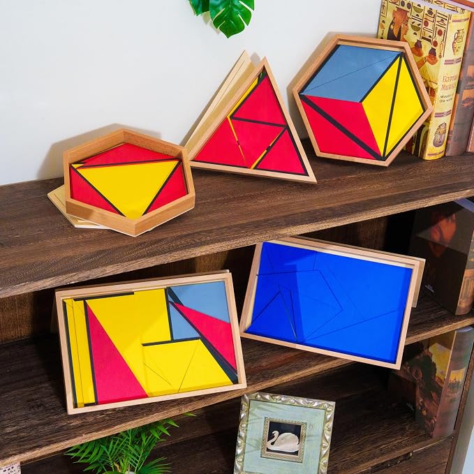 Premium Montessori Large Constructive Triangles, 5Box Set Sensorial Materials for Kids ,6.3lbs Beechwood Geometry Puzzles for Preschool Homeschool,Ages 4-7 Educational Toys, Geometry Learning Supplies