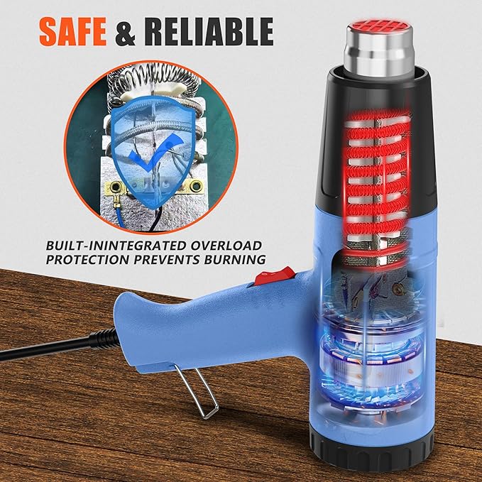 Heat Gun Lcd Digital Display 212 & 1202℉ Dual-Lvel Temperature Control 4 Nozzles Heat Gun' Overload Protection for Crafting, Shrink Tubing, Vinyl Wrap, Shrink Wrap,5Ft Power Cord