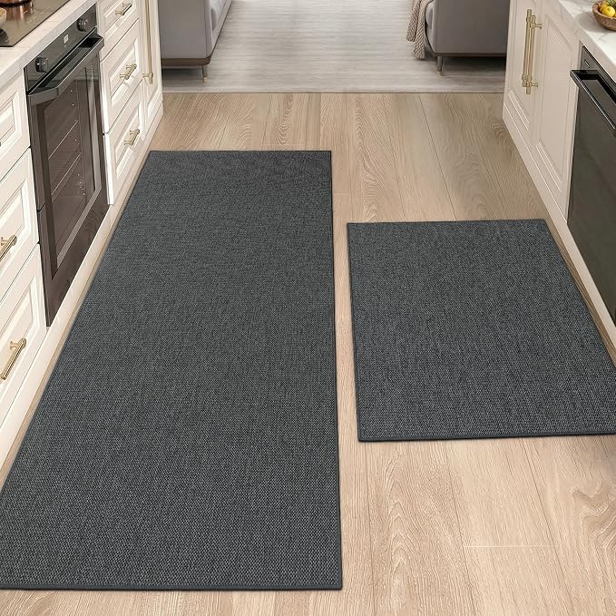 Color&Geometry Washable Kitchen Floor Mats Set,Extra Long Absorbent Non Slip Kitchen Runner Rug for Front Sink, Laundry, Hallway, 24"x36"+24"x72", Grey
