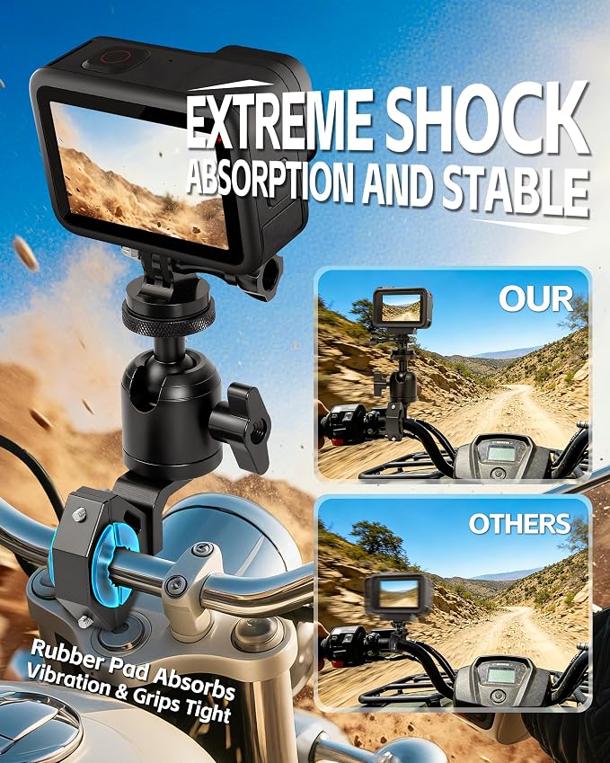ZHILXN Aluminum Motorcycle Camera Clamp Mount Fit 0.5'' - 1.125'' Handlebar