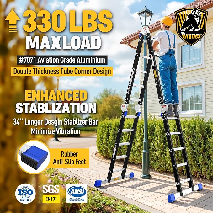 7 in 1 Ladder 19.7ft Multi-Purpose Extension Ladders, Folding Adjustable Aluminium Telescoping Step Folding Ladder 330lbs