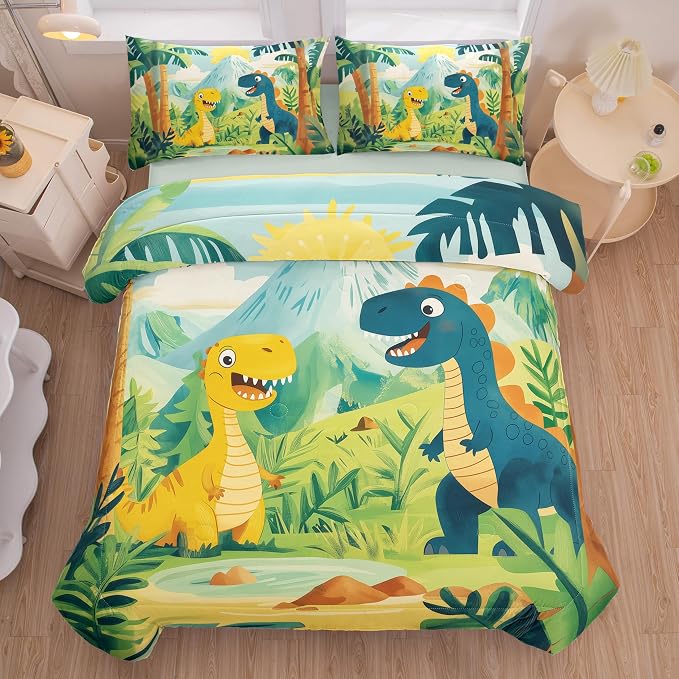 5 PCS Dinosaur Comforter Set Full,Kids Comforter Set for Boys,Colorful Dinosaur Bedding Set with Sheets,Full Size