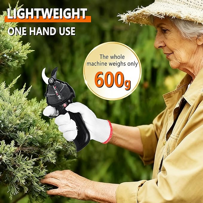 Electric Pruning Shears, 600g Ultra-Lightweight Cordless Pruner, 1" Cutting Capacity, SK5 Steel Blade, 5000mAh Battery, USB-C Charging, Brushless Motor, for Vineyards, Fruit Trees, Gardens