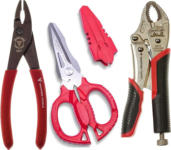 VAMPLIERS 3-PC Specialty Screw Extraction Pliers Set: Includes 7" Slip Joint Pliers, JAWZ 7.5" Vise-Grip Locking Pliers + 6.3" Super Combo Scissors. Made in Japan.