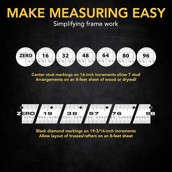 LEXIVON [4-Pack] 25Ft/7.5m Tape Measure, DuaLock & AutoLock | 1-Inch Wide Blade with Nylon Coating, Matte Finish White & Yellow Dual Sided Rule Print | Ft/Inch/Fractions/Metric (LX-204X2)