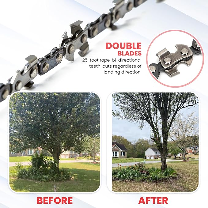 55 Inch High Limb Rope Saw – 360 Rope Chain Saw for Manual Tree Limb Cutting – Sharp Hand Chainsaw with Dual-Sided Blades – Fast and Easy Pocket Chainsaw with Ergonomic Handles and Carrying Case