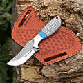 Custom Handmade 7'' fixed blade hoof rasp knife Cow boy knife Turquoise Handle Damascus steel Bull cutter, cowboy knives with pancake leather sheath (WHITE HONEY COMB)