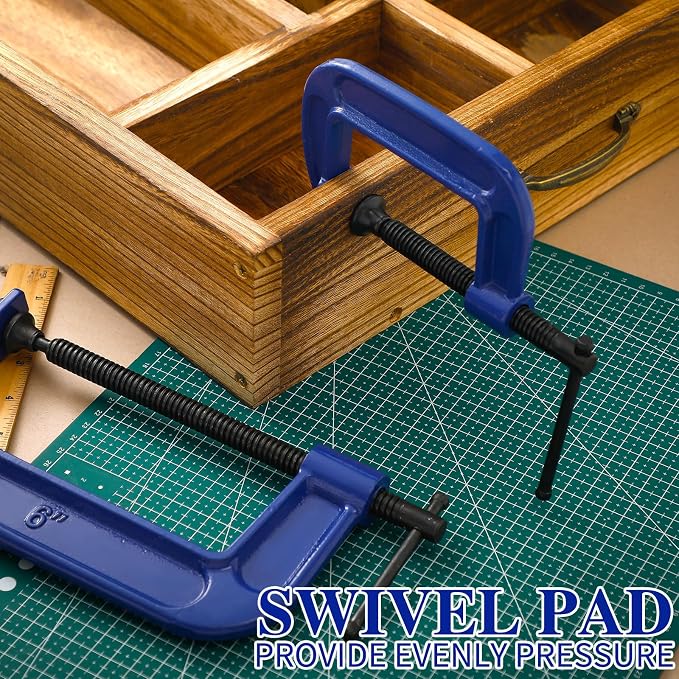WILLBOND 4 Pcs C Clamps Set 3'' 4'' 6'' 8'' Small Steel Versatile Heavy Duty Welding Clamps Set Opening Sliding T Bar Handle for DIY Carpentry Caliper Woodworking Welding Building (Navy Blue)