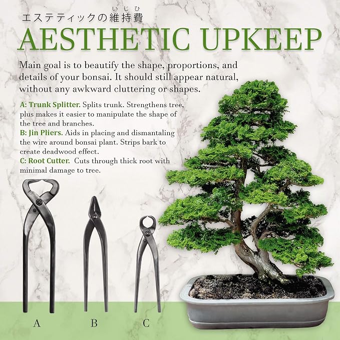 BambooMN Bonsai 3 Piece Set, Trunk Splitter, Jin Pliers, and Root Cutter, Bonsai Trimming, Beginner Friendly - 1 Set