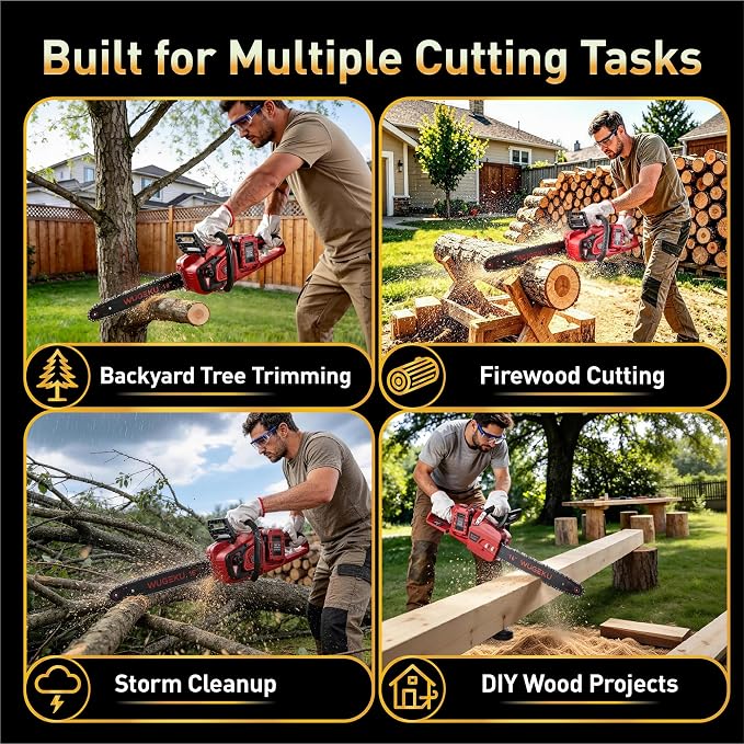 16-Inch 40V Brushless Chainsaw, Fits Makita 18V LXT Batteries | 2×4.0Ah Batteries & Charger, 69 ft/s Cutting, Auto Oiler, Safety Lock, Gloves & Goggles for Pruning, Yard Cleanup & Firewood