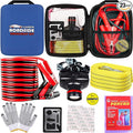 LIANXIN Car Roadside Emergency Kit, with Jumper Cables Automotive Kit,Car Safety Roadside Assistance Kit Headlamp,Tow Straps, Multi-Function Blades, Rainwear, Gloves.Blue