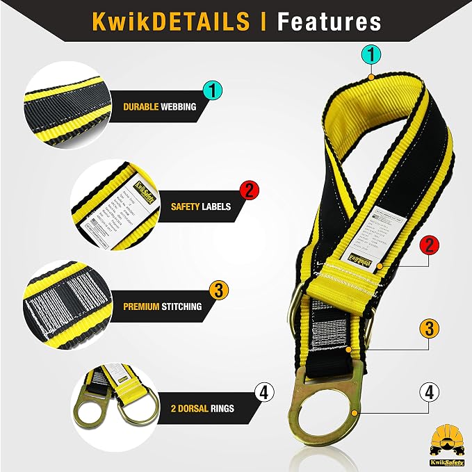 KwikSafety - SCORPION Safety Harness [w/Attached 6ft Lanyard] Safety Harness Fall Protection Kit ANSI OSHA