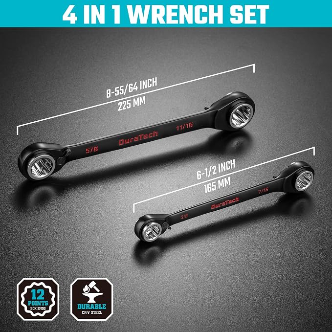 DURATECH 4-in-1 Reversible Ratcheting Box Wrench Set, SAE, 2-Piece,black E-coating