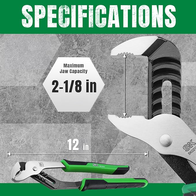 SK 12-Inch Groove Joint Pliers, Water Pump Pliers, Premium CR-V Steel Construction, Serrated Jaw with Comfortable Grips