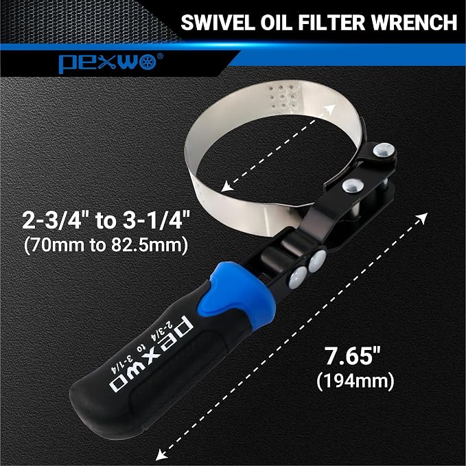 Small Swivel Oil Filter Wrench – Medium Size Strap Wrench for Cars & Motorcycles, Fits 2-3/4" to 3-1/4" Filters, Anti-Slip Removal Tool with Ergonomic Handle
