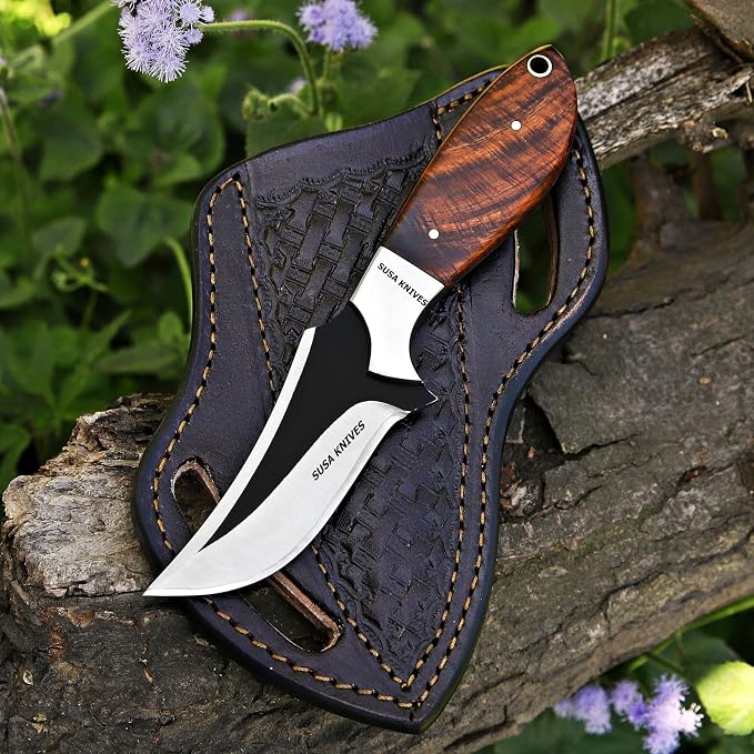 Custom Handmade 7'' fixed blade hoof rasp knife Cow boy knife Turquoise Handle Damascus steel Bull cutter, cowboy knives with pancake leather sheath (WOOD)
