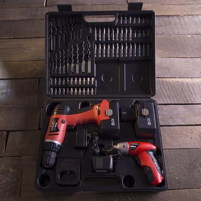 74-Piece 12V Cordless Drill and 3.6V Screwdriver Set – Rechargeable Cordless Power Tools with Bits, Sockets, and Carrying Case by Stalwart