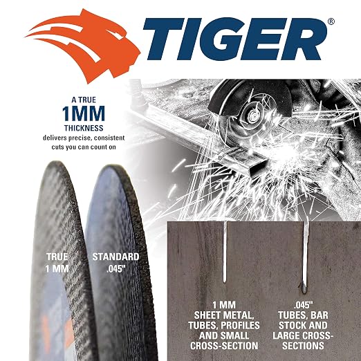 Weiler 58005 4-1/2 Inch Cutting Wheel, Tiger Zirc Steel/Metal Ultracut 1 mm Fast Cut & Long Life High Performance Thin Cutting, 1mm Z60T Type 1 7/8" Arbor, Pack of 50