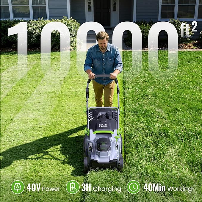 40V Cordless Lawn Mower, 17" Walk Behind Electric 4.0 Ah Battery Powered Lawnmower, with 50L Grass Bag, Brushless Motor, 6 Adjustable Cutting Heights, for Garden/Patio/Yark/Lawn