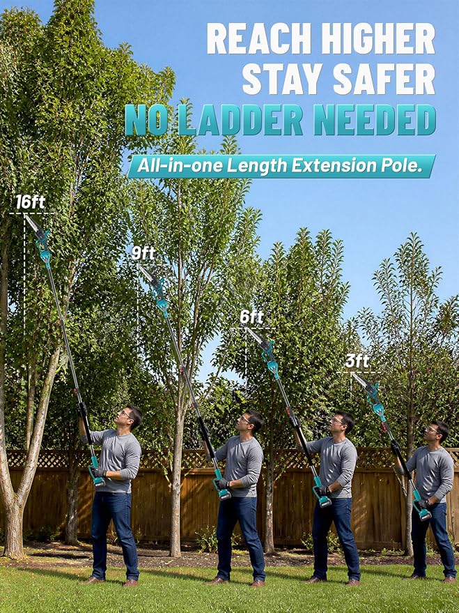 2-in-1 Electric Pole Saw for Tree Trimming,8'' Mini Chainsaw Cordless with Extension Pole,LED Light for Dim Environment, Battery Powered Pole Chainsaw for Tree Trimming 2x4.0Ah Rechargeable Batteries.