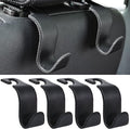 Amooca Car Seat Headrest Hook 4 Pack Metal Core Hanger Universal Car Storage Organizer for Handbag Purse Coat S Type Leather Black
