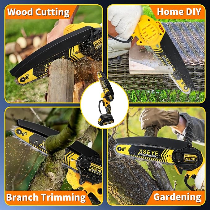 XSEYE Mini Chainsaw Cordless 6", Battery Powered Handheld Chain Saws, Small Electric Saw for Wood Tree Cut Gardening Tools, Dad Mens Birthday Ideas, Day Gifts for Him Husband Valentines Anniversary