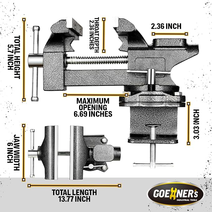Bench Vise 6", Vice for Workbench with Heavy Duty Forged Steel Construction, Built-in Pipe Jaw and Swivel Base, Table Vise for Woodworking, Home Workshop Use and DIY Job
