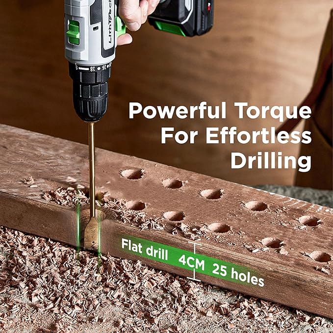 Cordless Drill Set, 20V Power Drill with Battery 2.0Ah and Charger, 3/8-Inch Keyless Chuck Electric drill, 18+1 Position, 2 Variable Speed, 380 In-lb Torque (Green)