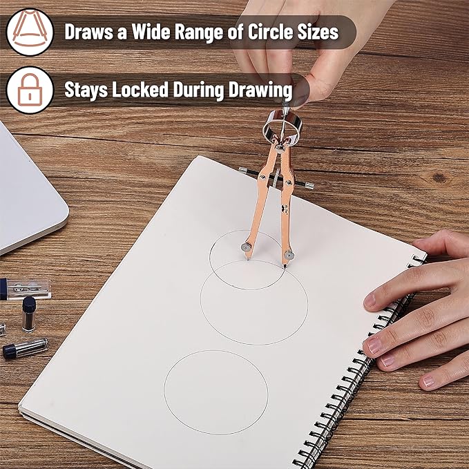 Mr. Pen- Professional Compass for Geometry, Extra Lead, Metal Compass Drawing Tool for Students, Drafting and Engineering, Technical Drawings, Circles and Geometry Projects