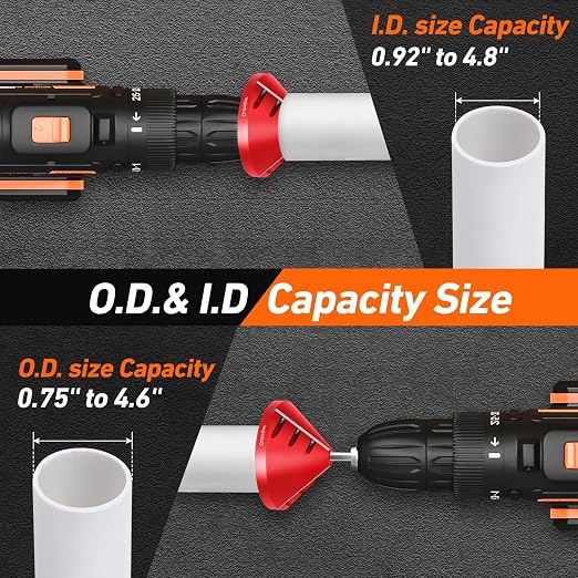 2 in 1 Inner-Outer PVC Deburring Tool, PVC Chamfer Tool, Pipe Deburring Reamer Plumbing Tool for OD 0.75" to 4.6", ID 0.92" to 4.8" PVC, CPVC, ABS, PP, PE Pipe