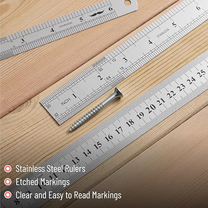 Mr. Pen- Metal Straight Edge Ruler, 3 pcs, 6", 8", 12", Stainless Steel Ruler Set, Imperial & Metric Measurements for Drawing, Home, Office, Engineering