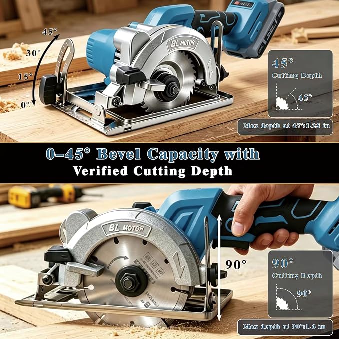 Cordless Circular Saw for Makita 18V Battery (No Battery), Power Wood Saw with Brushless Motor, 0-45° Cutting Bevel, Max Cutting Depth 1.6"(90°), 1.28"(45°),Idea for Wood,Plastic, Soft Metal-5 Inch