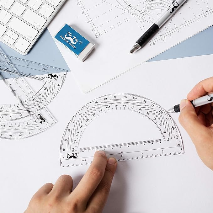 Mr. Pen- Protractor Set, 6", 3 Pack, Clear Plastic Protractors for Measuring Angles, 180° Small Protractor for Students, School, Math, Geometry, Drafting & Technical Drawing