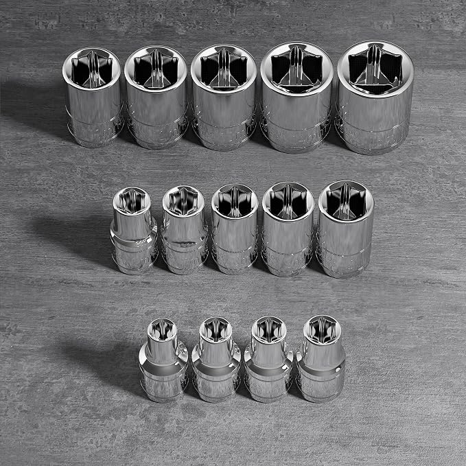 Olsa Tools 1/4-Inch Drive SAE Deep Socket Set - 14pc | 6-Point Chrome Vanadium Sockets, 4mm–15mm, No Skipped Sizes - Professional-Grade SAE Socket Sets - Part: 1328