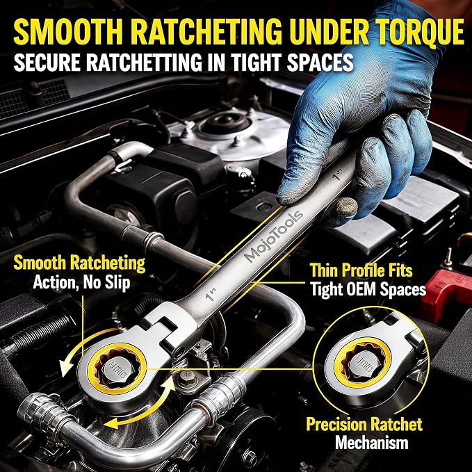 15-Piece SAE Ratcheting Wrench Set (1/4″–1″), 72-Tooth Flex-Head Combination Wrenches, Heavy-Duty Cr-V Mechanic Tool Kit with Organizer Roll Bag