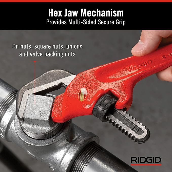 RIDGID 31305 Model E-110 9.5" Offset Hex Jaw Pipe Wrench, Red, Made in The USA