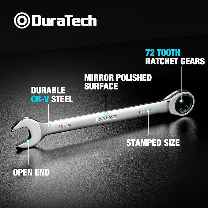 DURATECH 13mm Ratcheting Combination Wrench, Metric | 72-Tooth, 12-Point, CR-V Constructed, Mirror Polish