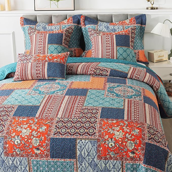 BEDIFANY Cotton Queen Size Quilt Sets, Soft Lightweight Bedspread Queen Size Soft Farmhouse Queen Queen Bedding Sets for Bed Decorations for All Seasons, 3 Pieces