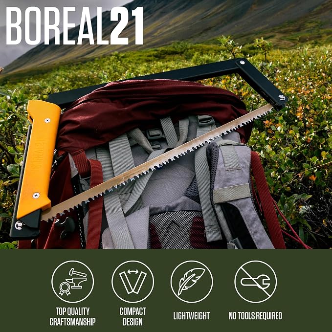 AGAWA - BOREAL21-21 Inch Folding Saw with All-Purpose Saw Blade - Camping Gear For Hiking, Fishing, Hunting, Bushcraft & Survival Kit (Black Frame/Yellow Handle)