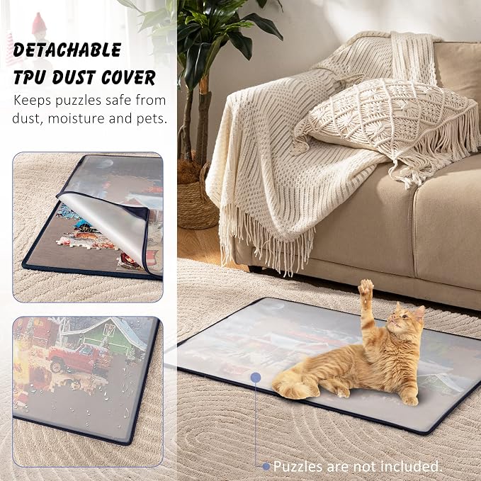 Tektalk Jigsaw Puzzle Board with 6 Sorting Trays - Portable Puzzle Mat with Dustproof Cover for Storage - Non-Slip Surface, Up to 1000 Pieces, 30.7 20.9 in - Gray
