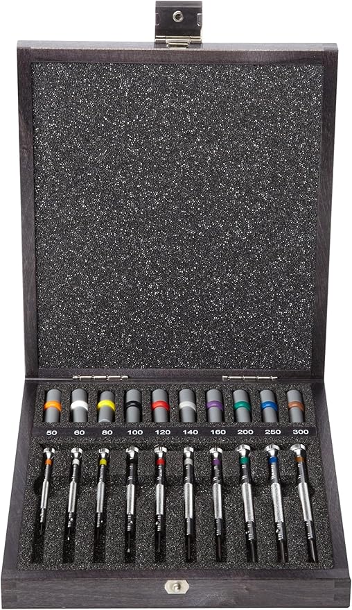 Bergeon 55-606 30080 Set of 10 Screwdrivers with 10 Tubes with Spare Blades in Wooden Box Watch Repair Kit