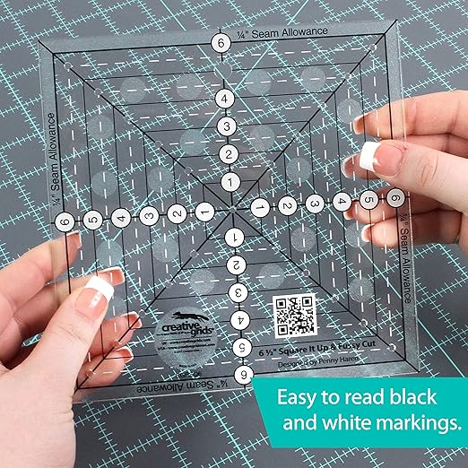 Creative Grids 8-1/2in Square It Up or Fussy Cut Square Quilting Ruler – CGRSQ8 – Made in USA, Non-Slip Grip Acrylic Quilting, Sewing, Crafting, Patchwork Ruler & Template