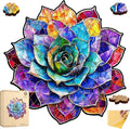 Delobil Stained Glass Succulent Wooden Puzzles for Adults, 200 Pieces Mandala Jigsaw Puzzles, Unique Shaped Medium Size Wood Puzzle Gift for Kids, Family Game 11.2'' x 11.4''