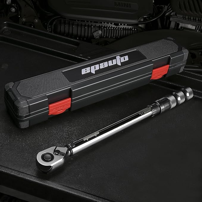 EPAuto 1/2-Inch Spring-Loaded Ring Locking Torque Wrench, High-Contrast Scale, and Click Alert, with Dual Direction Adjustment, 10~150 ft-lb, Cr-V