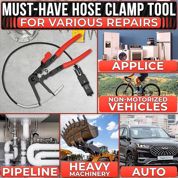 Hose Clamp Tool – Radiator Hose Clamp Pliers Automotive Tool – Corrosion-Resistant Carbon Steel with Ratchet Locking Mechanism – Controlled One-Hand Operation for Tight Engine Cooling System Repairs